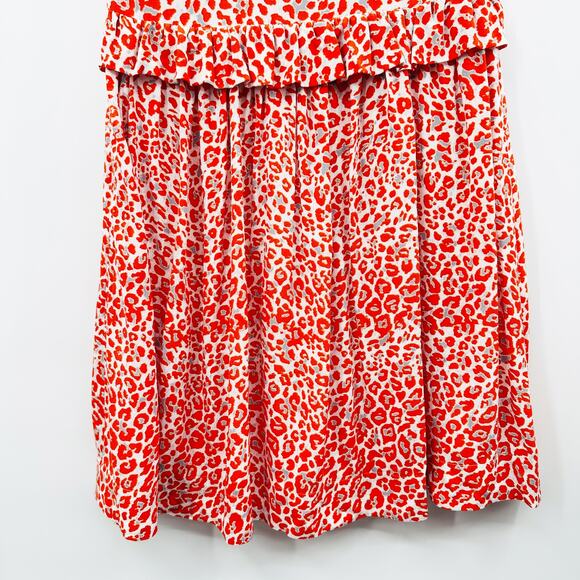 Maje Rutti Ruffled Leopard-Print Mini Dress in Red Orange Size Small - Picture 8 of 13